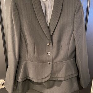 Tahari Gray Pinstripe Peplum Suit Jacket